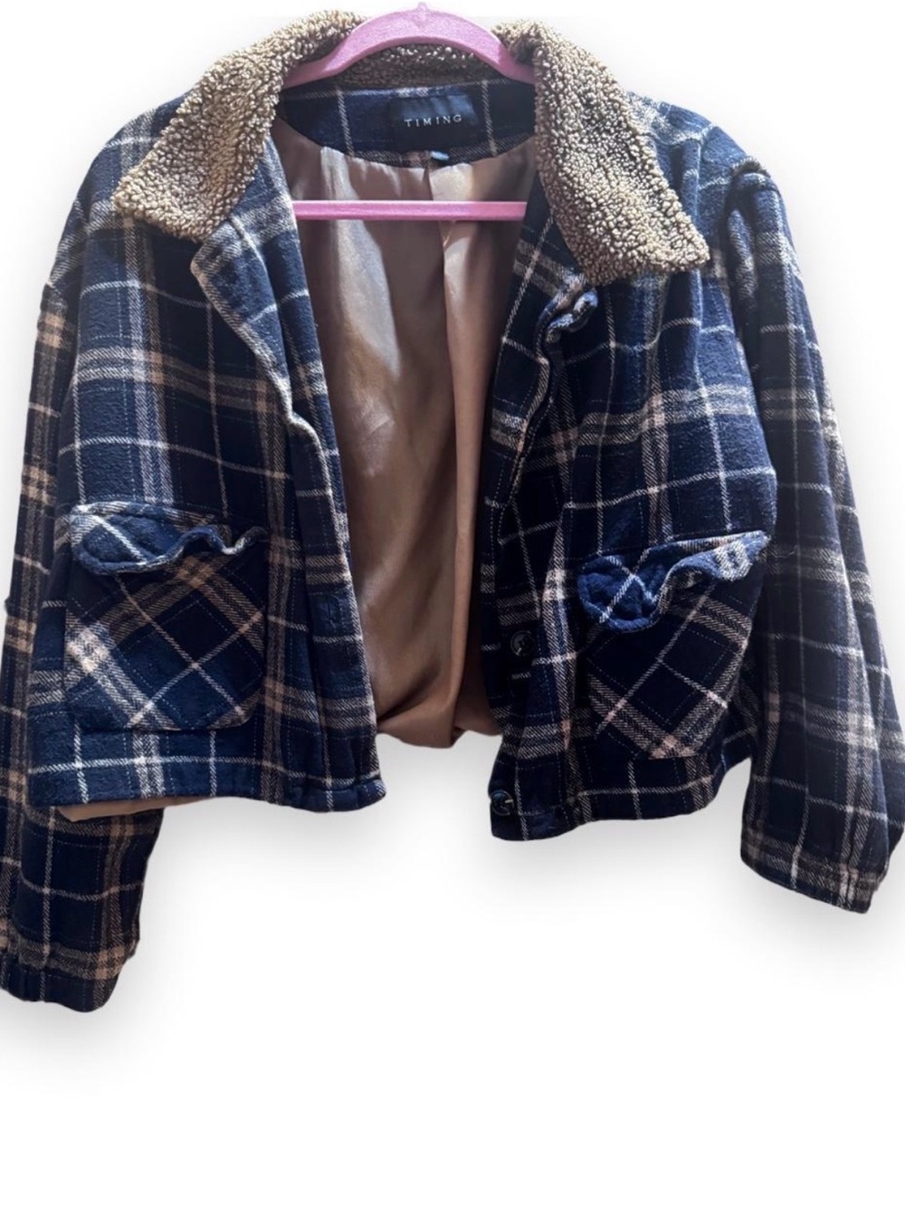 Timing black and brown Plaid Sherpa-Collar Jacket